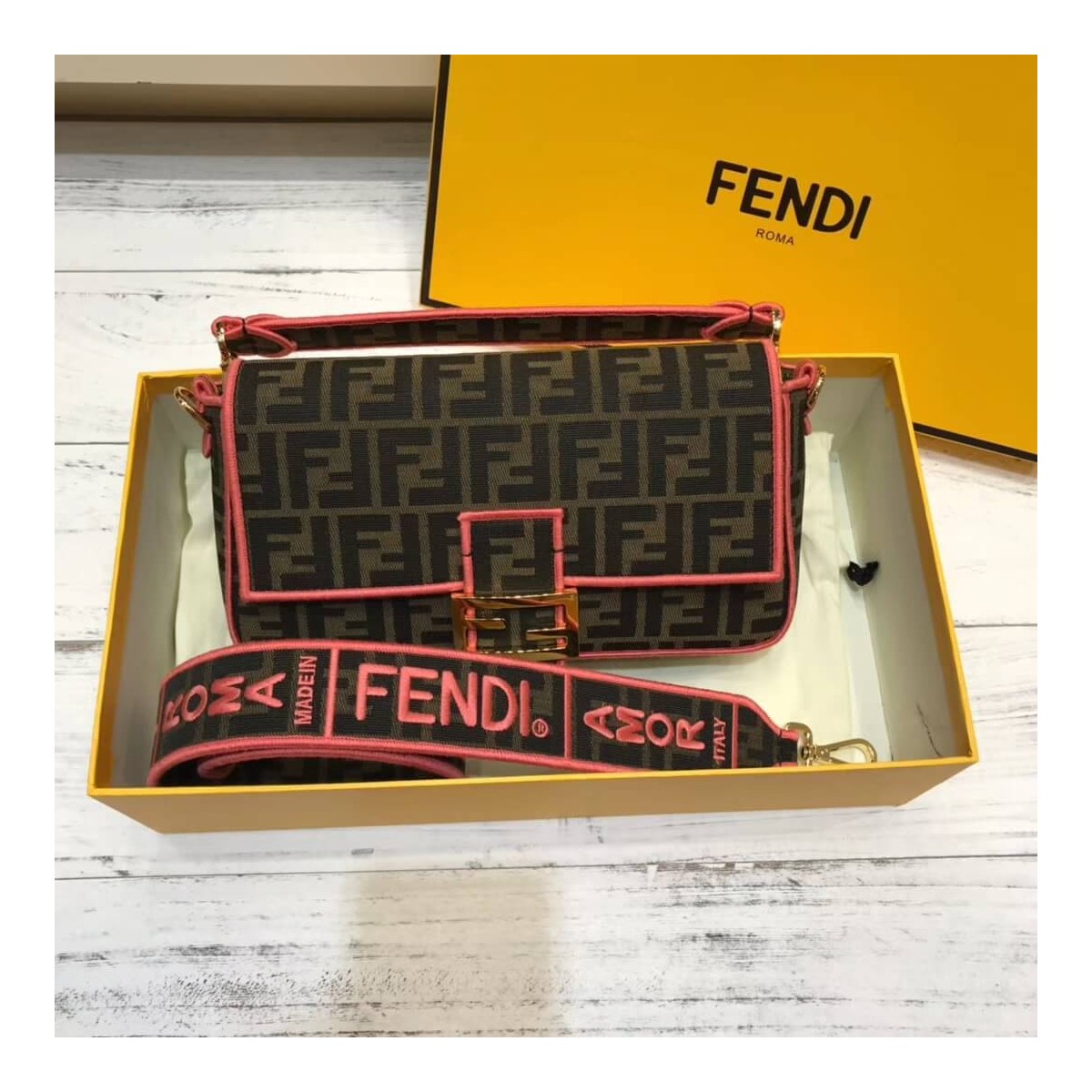 Fendi Roma Amor Fabric Baguette Bag 8BR600 Fendi Roma Amor Fabric Baguette Bag 8BR600
