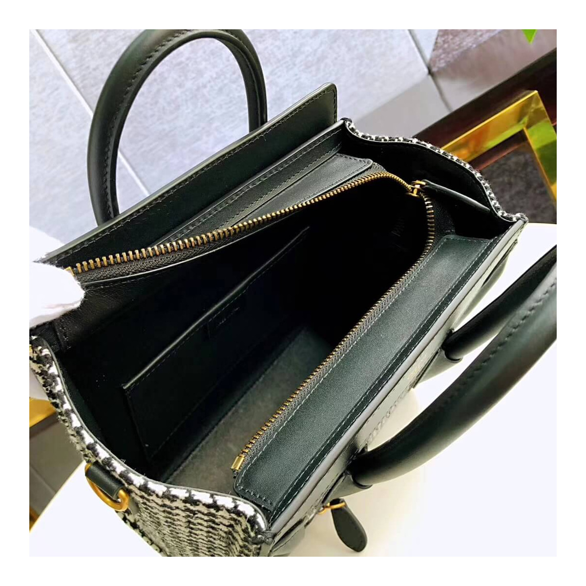 Celine Nano Luggage Bag In Tweed And Smooth Calfskin 189242 Celine Nano Luggage Bag In Tweed And Smooth Calfskin 189242