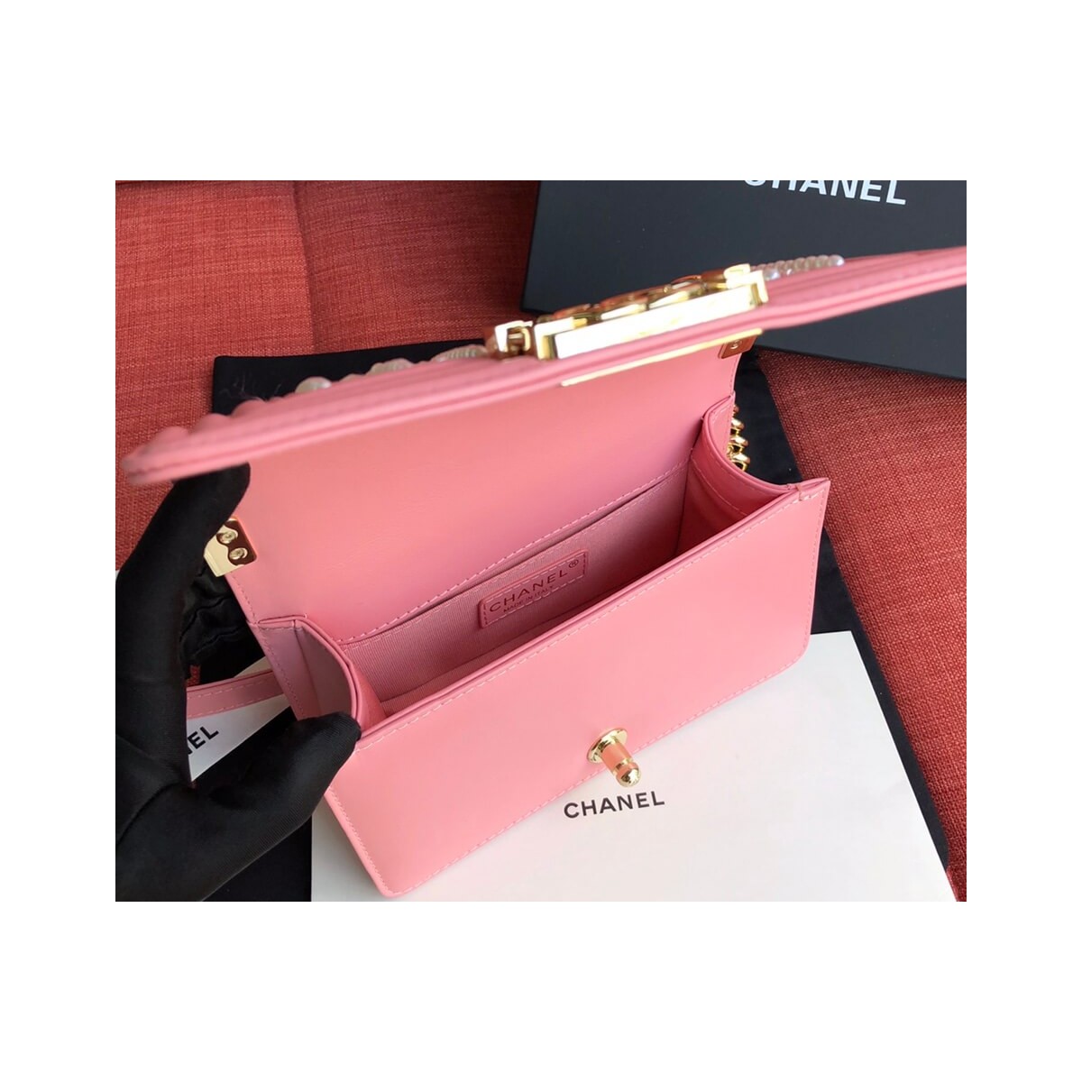 Chanel Imitation Pearls Small Boy Chanel Handbag A67085 Chanel Imitation Pearls Small Boy Chanel Handbag A67085