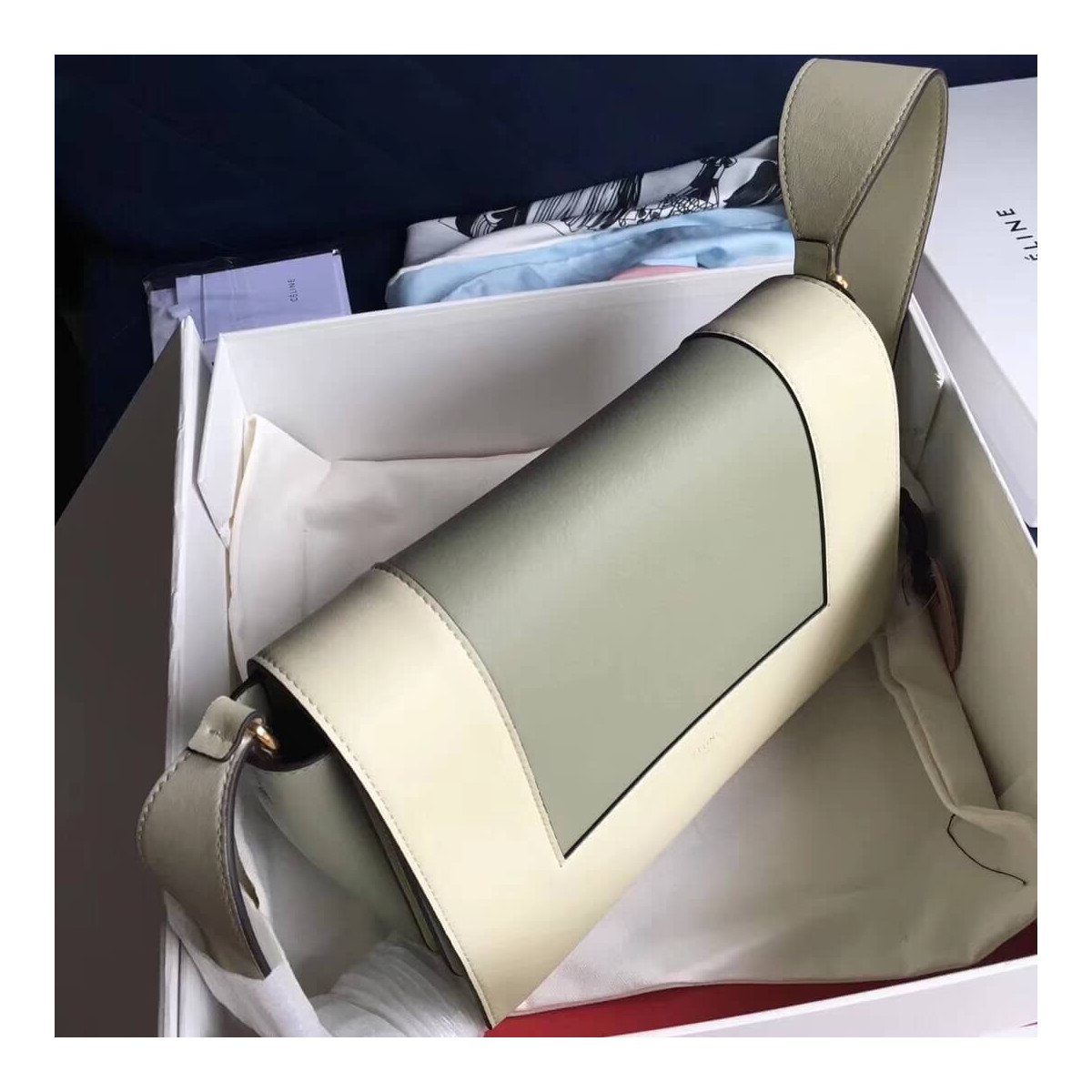 Celine Frame Medium Shoulder Bag 180263 White/Light Green Celine Frame Medium Shoulder Bag 180263 White/Light Green