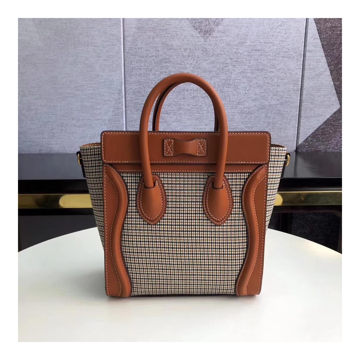 Celine Nano Luggage Bag In Tweed And Smooth Calfskin 189242 Celine Nano Luggage Bag In Tweed And Smooth Calfskin 189242