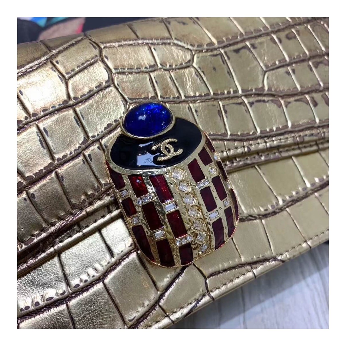 Chanel Metallic Crocodile Embossed Clutch AS0857 Chanel Metallic Crocodile Embossed Clutch AS0857