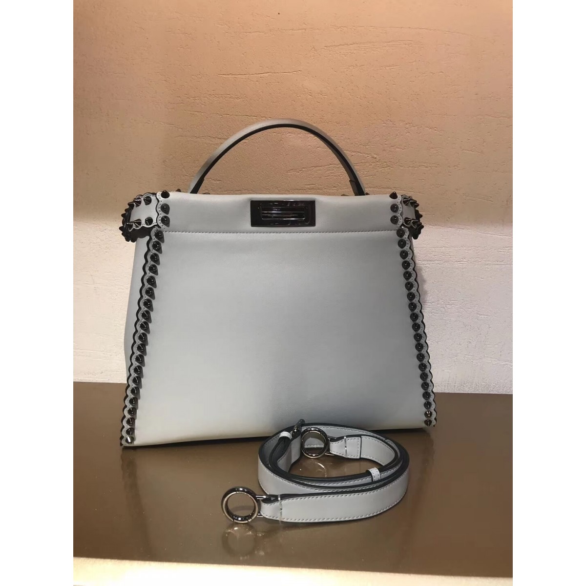 Fendi Peekaboo Medium with Metal-Plated Micro Studs 8BN290 Fendi Peekaboo Medium with Metal-Plated Micro Studs 8BN290
