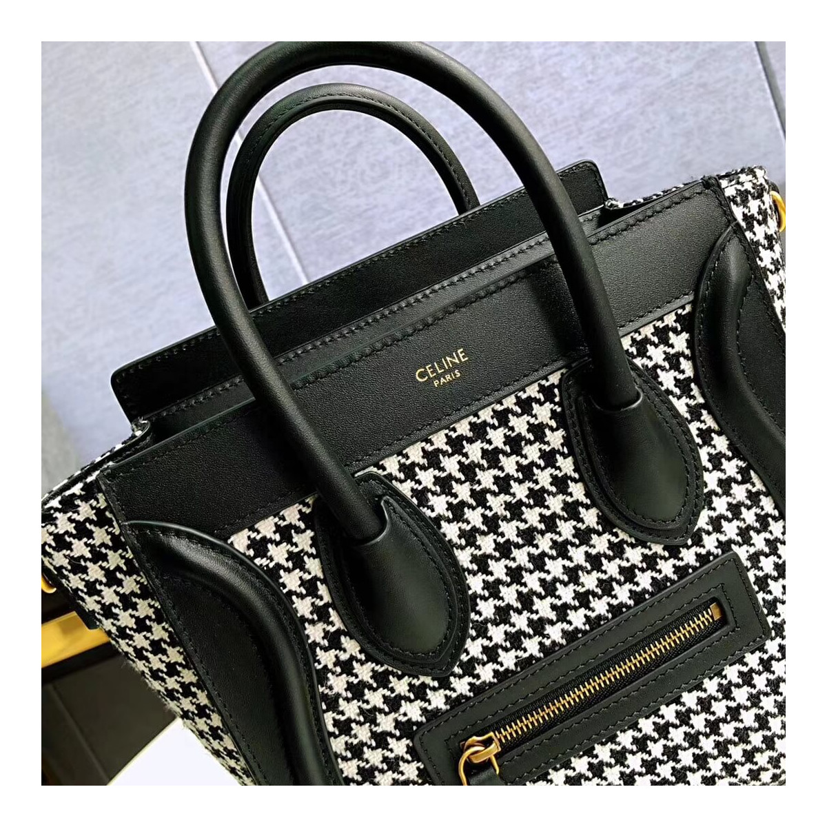 Celine Nano Luggage Bag In Tweed And Smooth Calfskin 189242 Celine Nano Luggage Bag In Tweed And Smooth Calfskin 189242