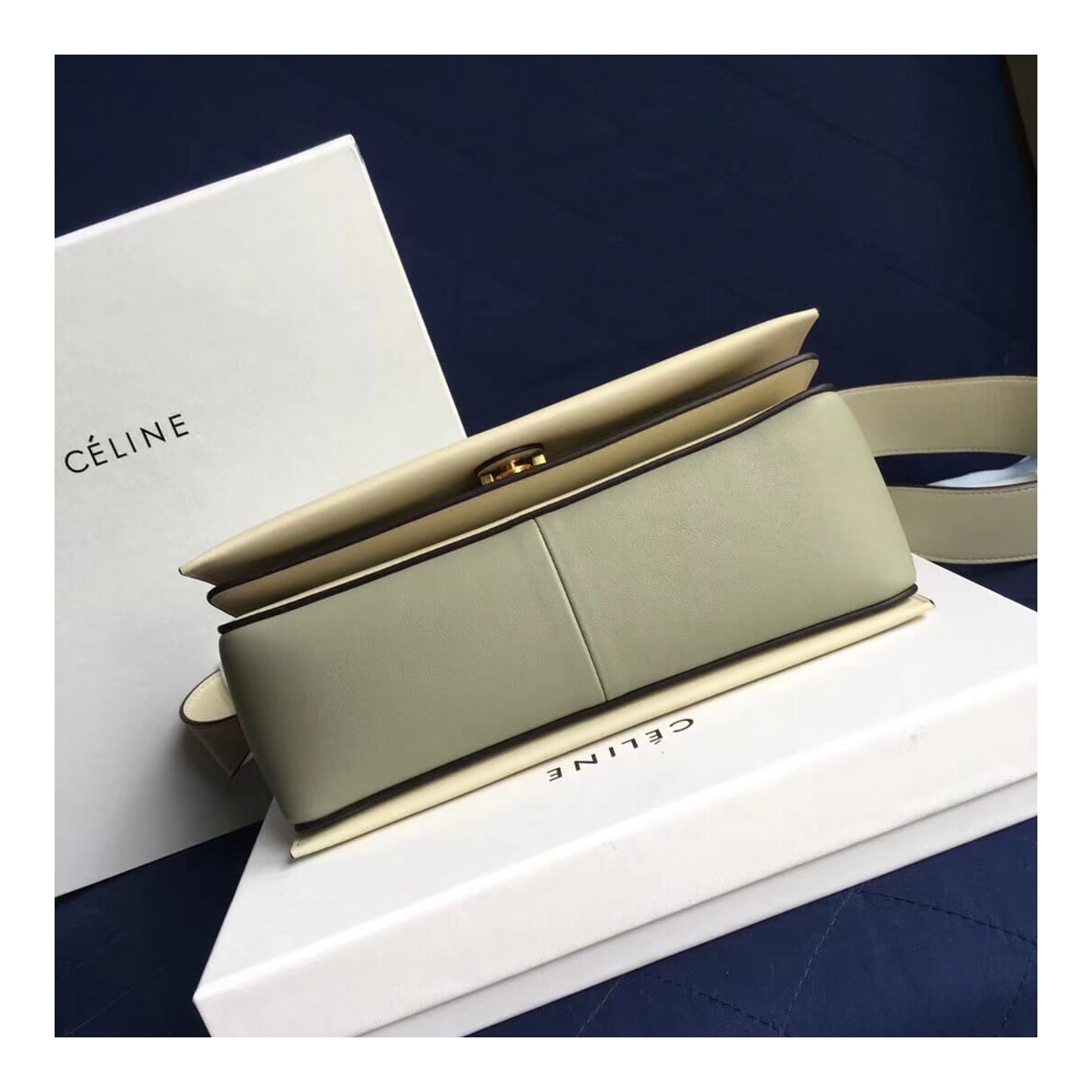 Celine Frame Medium Shoulder Bag 180263 White/Light Green Celine Frame Medium Shoulder Bag 180263 White/Light Green