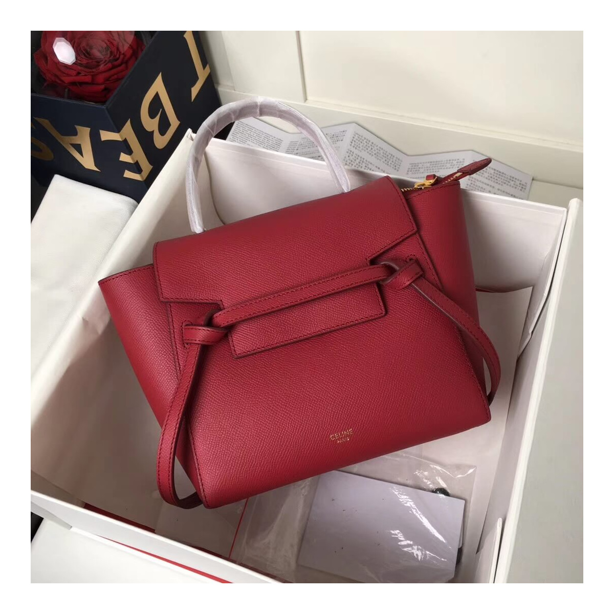 Celine Micro Belt Bag In Grained Calfskin 189153 Ruby Celine Micro Belt Bag In Grained Calfskin 189153 Ruby