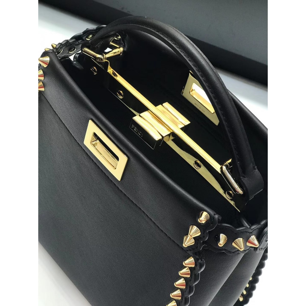 Fendi Peekaboo Mini with Metal-Plated Micro Studs 8BN244 Fendi Peekaboo Mini with Metal-Plated Micro Studs 8BN244