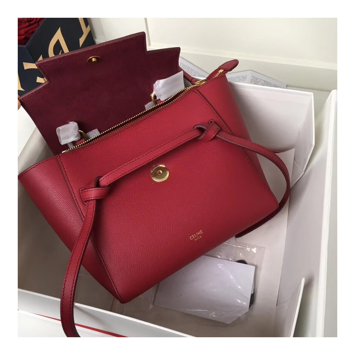 Celine Micro Belt Bag In Grained Calfskin 189153 Ruby Celine Micro Belt Bag In Grained Calfskin 189153 Ruby