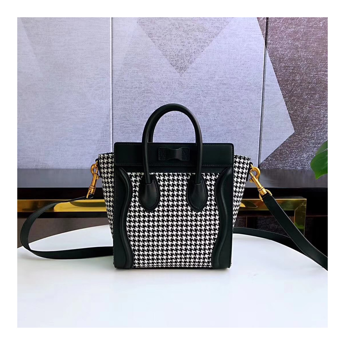 Celine Nano Luggage Bag In Tweed And Smooth Calfskin 189242 Celine Nano Luggage Bag In Tweed And Smooth Calfskin 189242