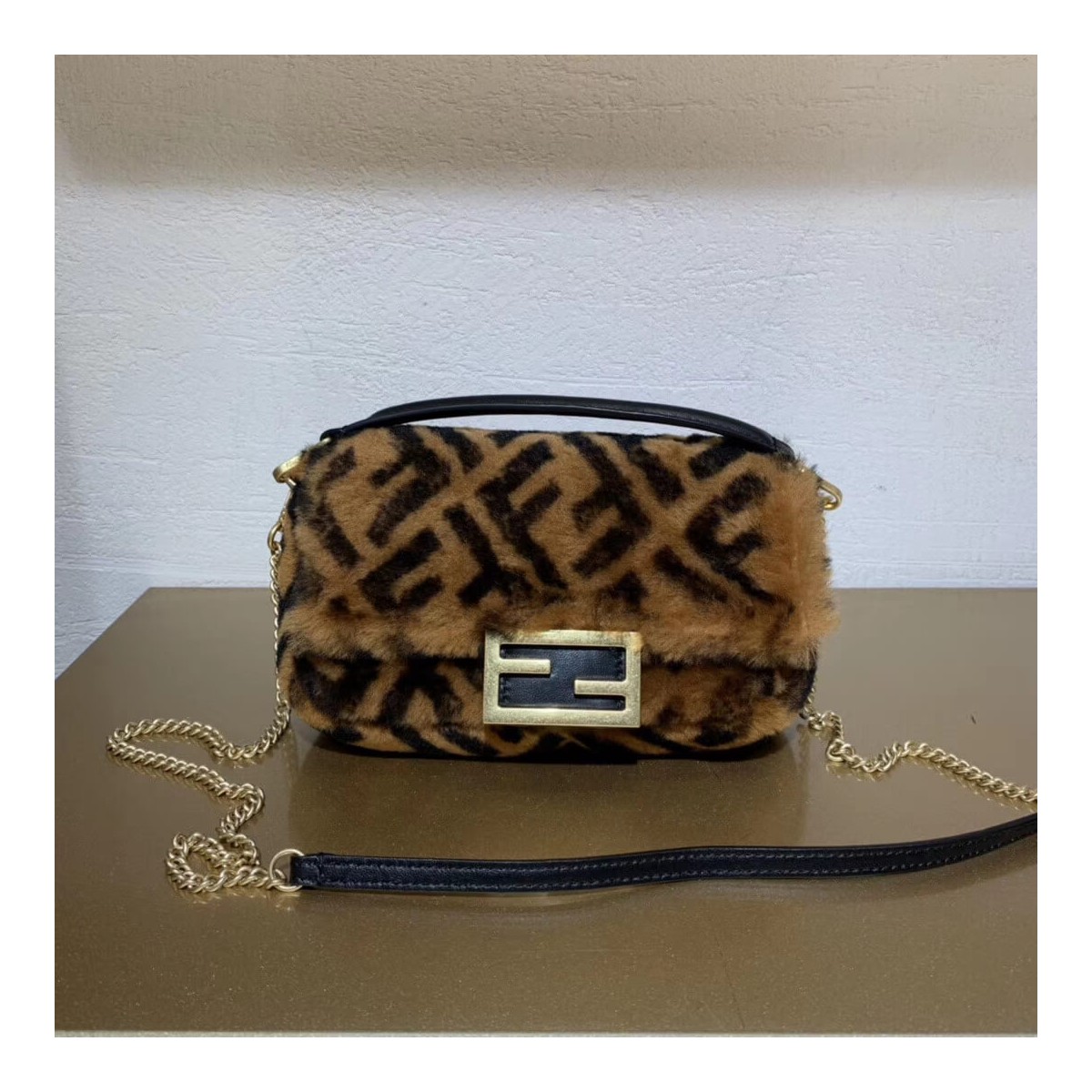 Fendi Sheepskin Mini Baguette Bag 8BS017 Fendi Sheepskin Mini Baguette Bag 8BS017