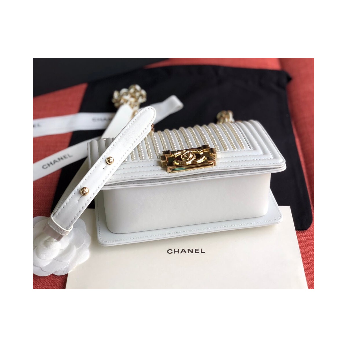Chanel Imitation Pearls Small Boy Chanel Handbag A67085 Chanel Imitation Pearls Small Boy Chanel Handbag A67085