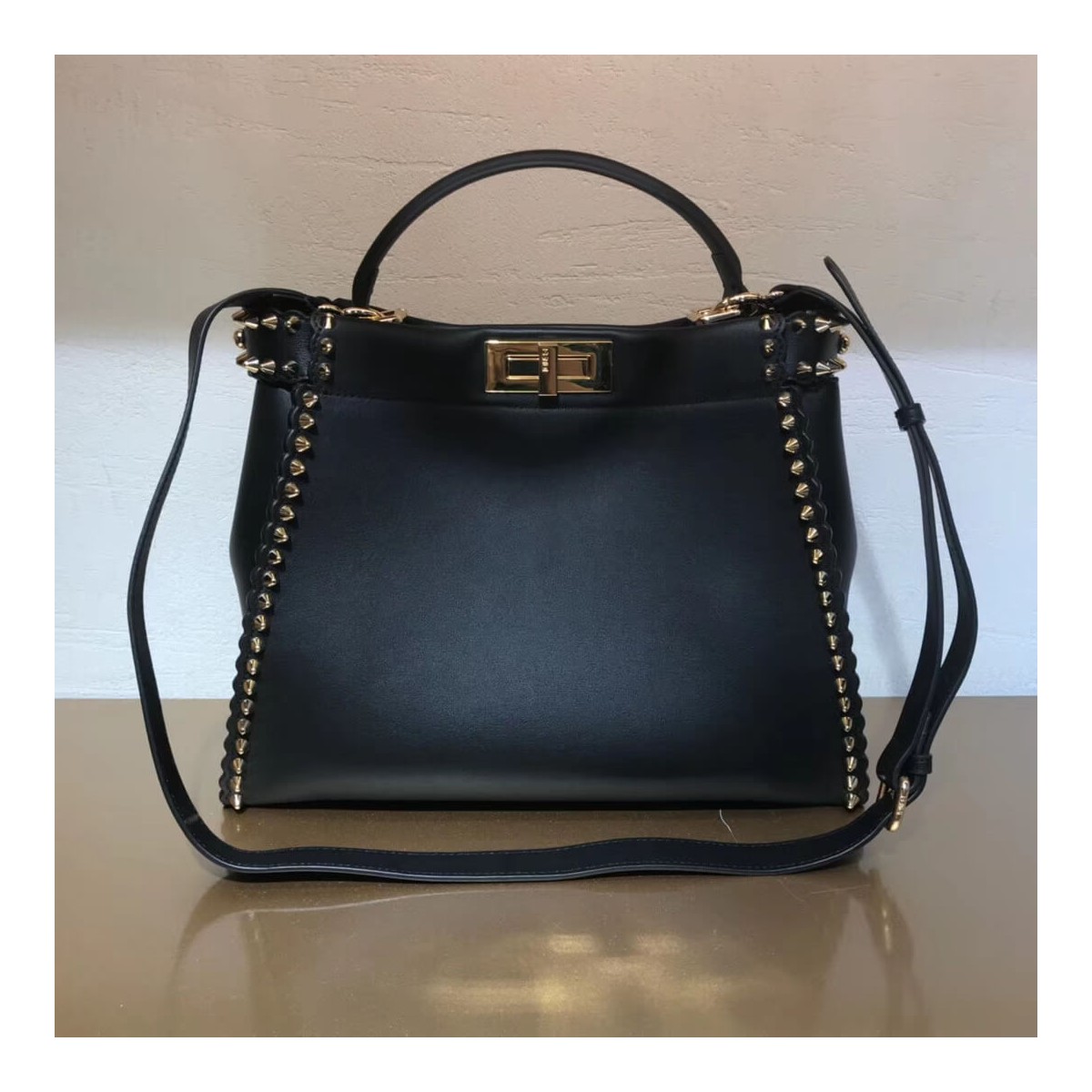 Fendi Peekaboo Medium with Metal-Plated Micro Studs 8BN290 Fendi Peekaboo Medium with Metal-Plated Micro Studs 8BN290