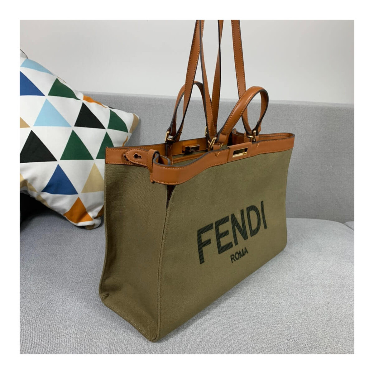 Fendi Peekaboo X Tote in Green Canvas 8BH374 Fendi Peekaboo X Tote in Green Canvas 8BH374