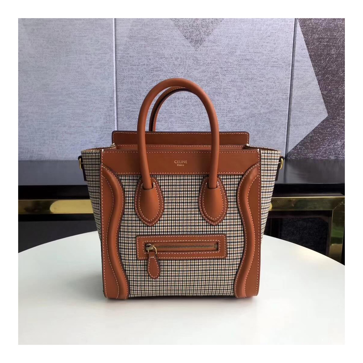 Celine Nano Luggage Bag In Tweed And Smooth Calfskin 189242 Celine Nano Luggage Bag In Tweed And Smooth Calfskin 189242