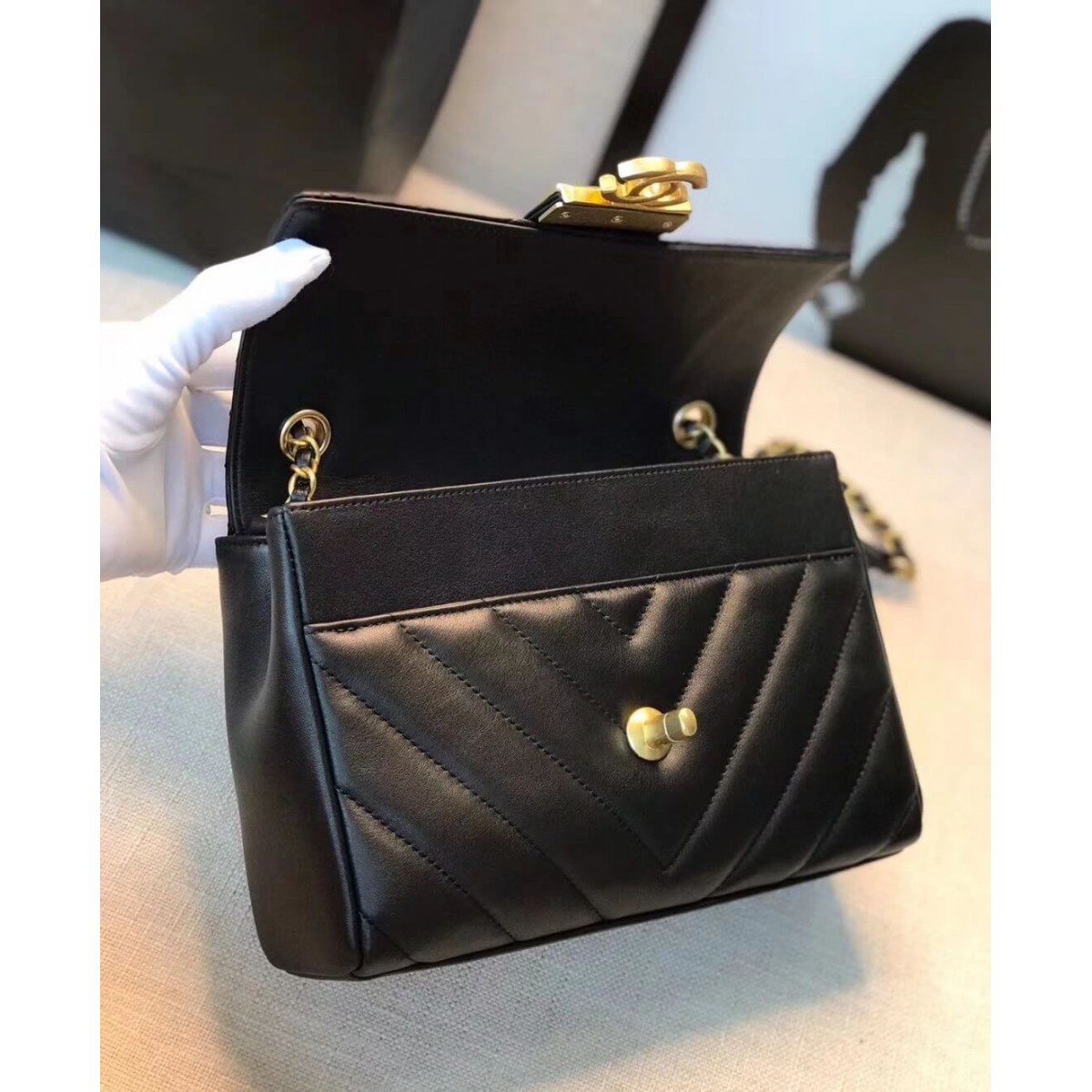 Chanel Calfskin Flap Bag With Top Handle AS0804 Chanel Calfskin Flap Bag With Top Handle AS0804