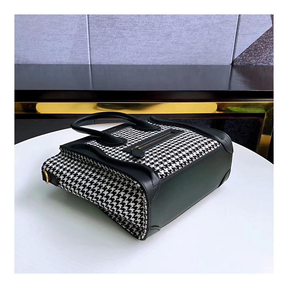 Celine Nano Luggage Bag In Tweed And Smooth Calfskin 189242 Celine Nano Luggage Bag In Tweed And Smooth Calfskin 189242