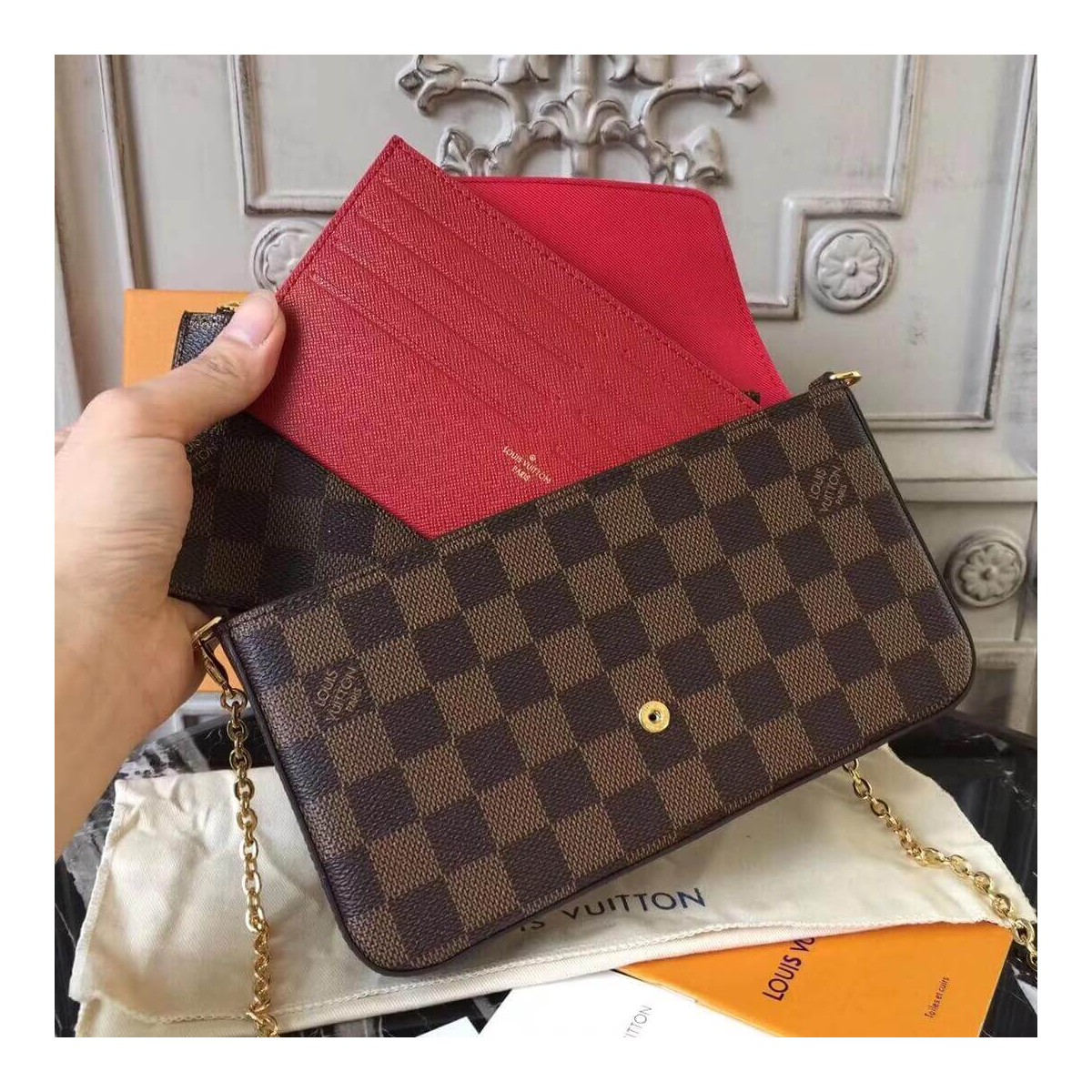 Louis Vuitton Damier Ebene Canvas Pochette Felicie N63032 Louis Vuitton Damier Ebene Canvas Pochette Felicie N63032