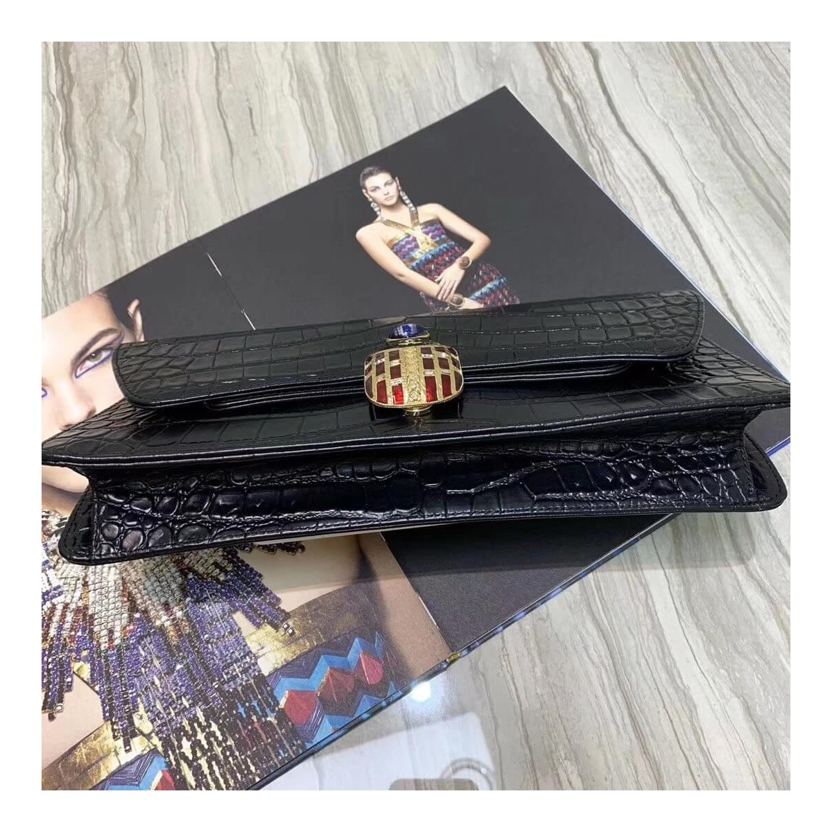 Chanel Metallic Crocodile Embossed Clutch AS0857 Chanel Metallic Crocodile Embossed Clutch AS0857