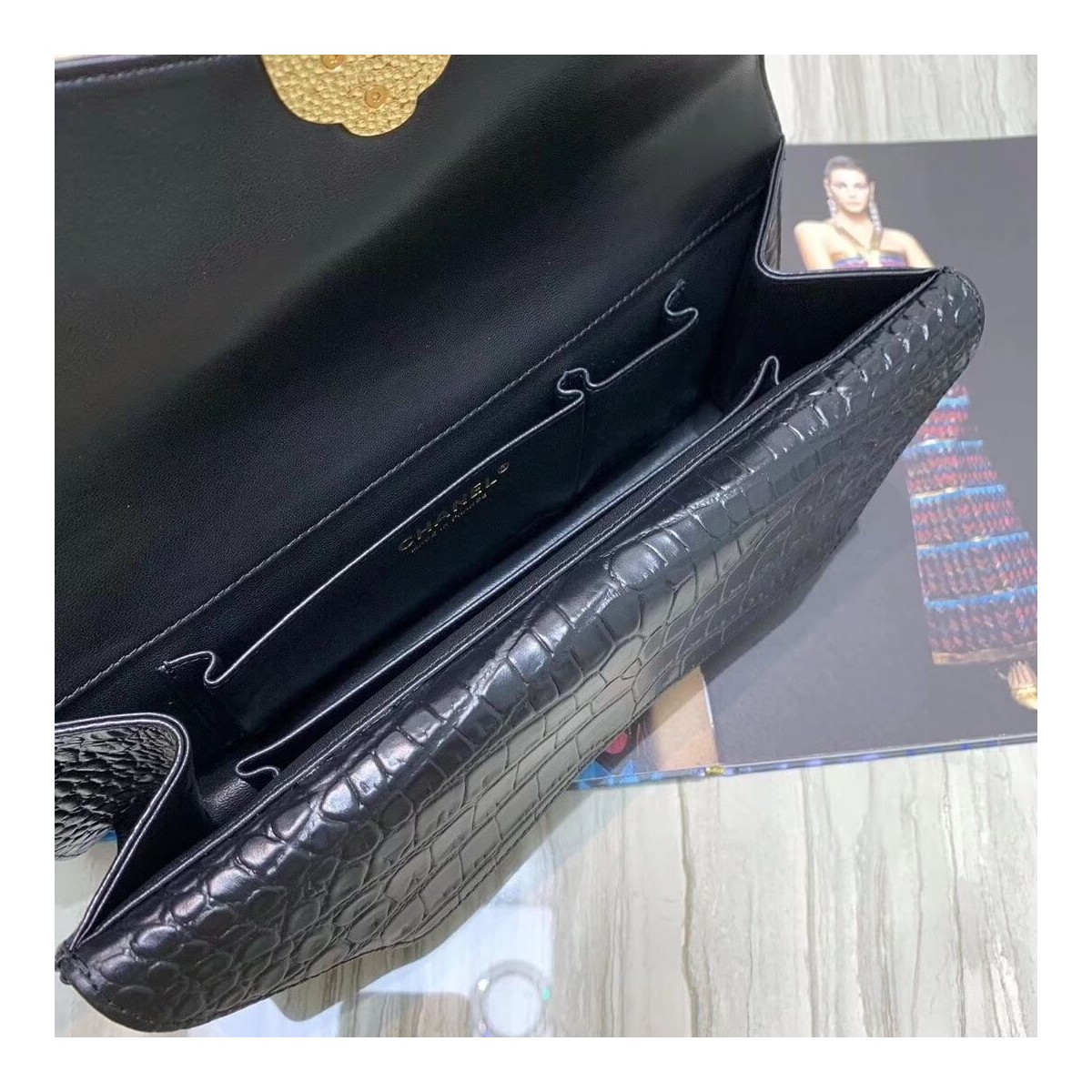 Chanel Metallic Crocodile Embossed Clutch AS0857 Chanel Metallic Crocodile Embossed Clutch AS0857