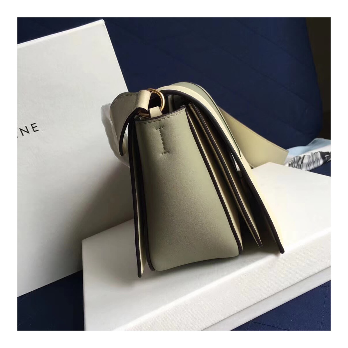 Celine Frame Medium Shoulder Bag 180263 White/Light Green Celine Frame Medium Shoulder Bag 180263 White/Light Green