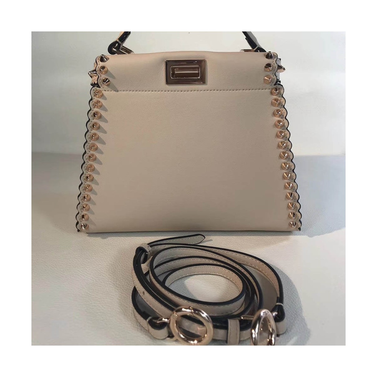 Fendi Peekaboo Mini with Metal-Plated Micro Studs 8BN244 Fendi Peekaboo Mini with Metal-Plated Micro Studs 8BN244