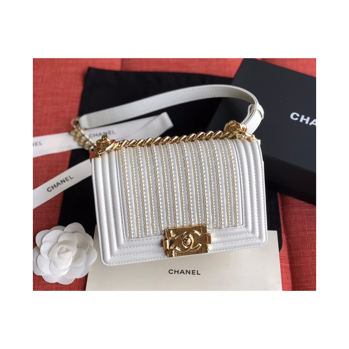 Chanel Imitation Pearls Small Boy Chanel Handbag A67085 Chanel Imitation Pearls Small Boy Chanel Handbag A67085