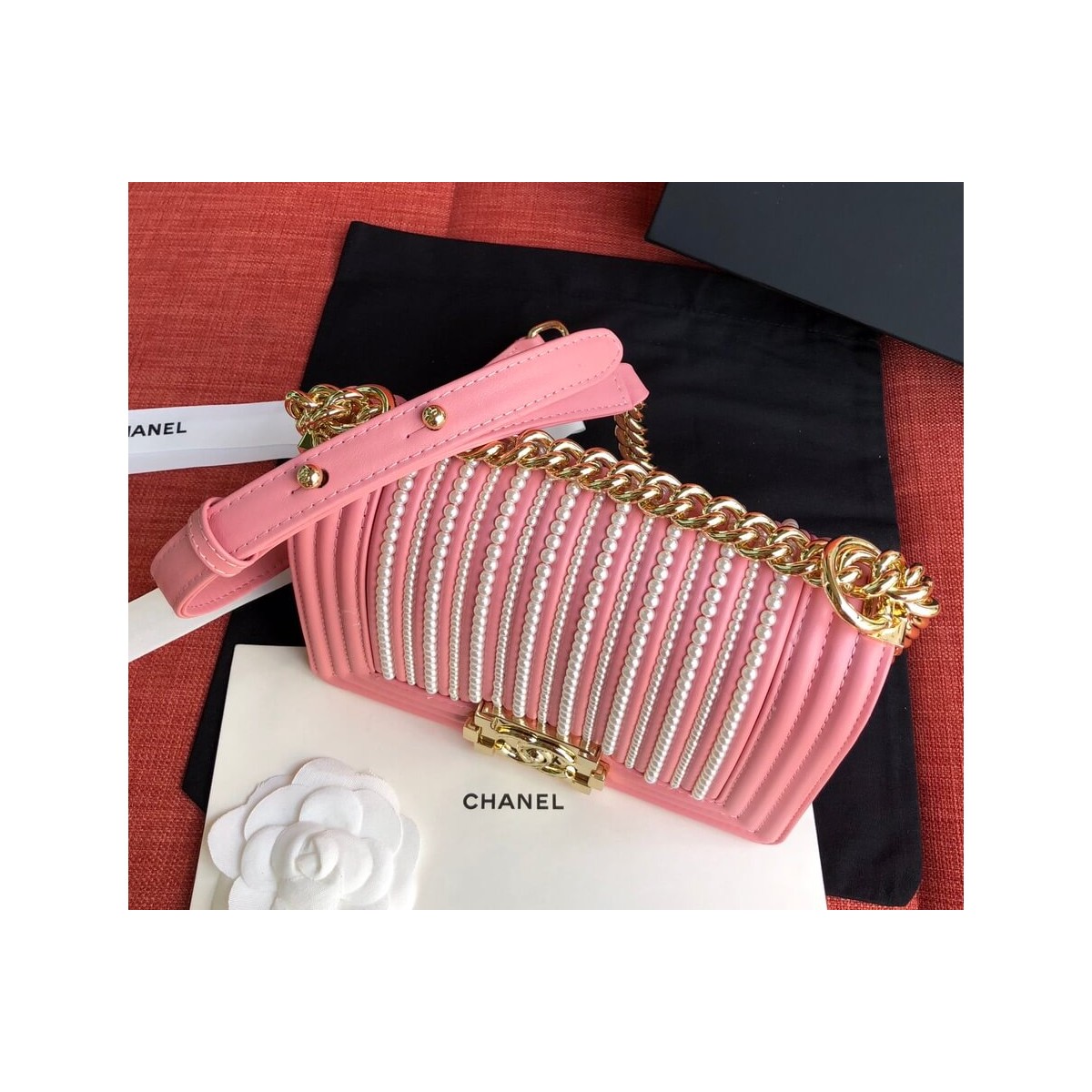 Chanel Imitation Pearls Small Boy Chanel Handbag A67085 Chanel Imitation Pearls Small Boy Chanel Handbag A67085