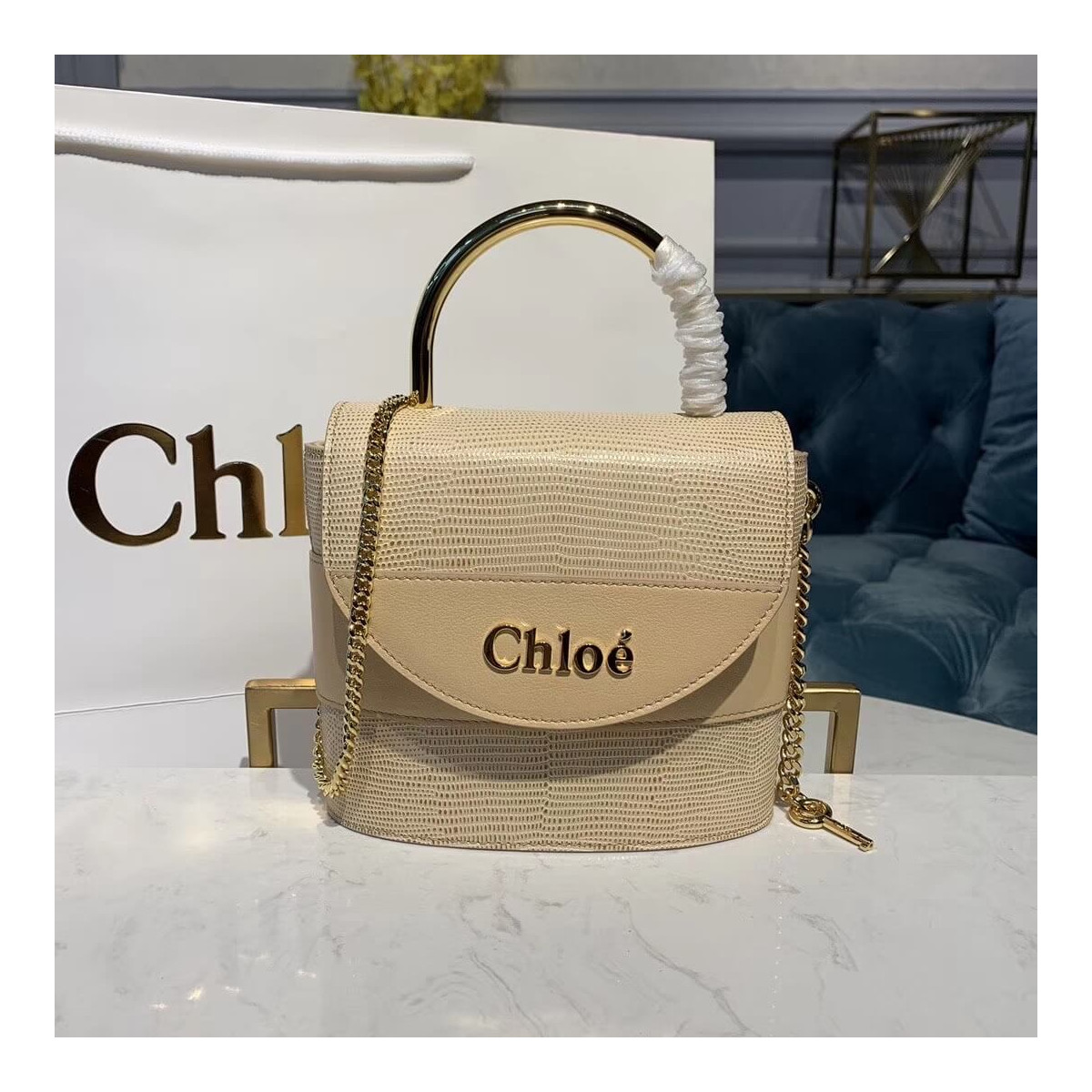 Chloe Small Aby Lock Chain Bag Embossed Lizard Effect S1220 Chloe Small Aby Lock Chain Bag Embossed Lizard Effect S1220