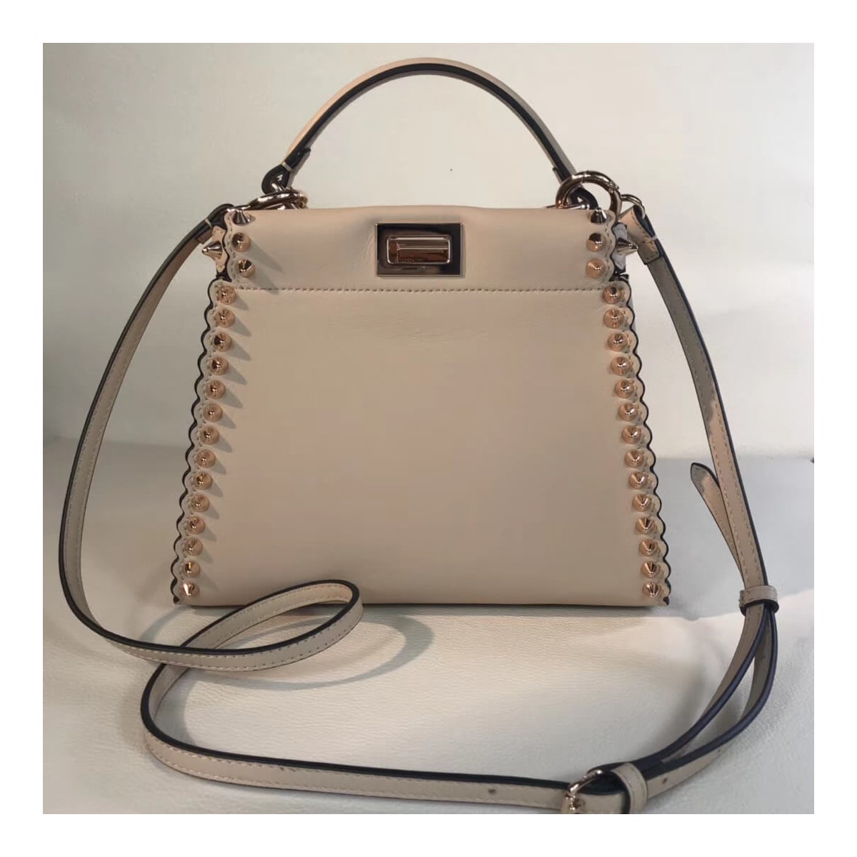 Fendi Peekaboo Mini with Metal-Plated Micro Studs 8BN244 Fendi Peekaboo Mini with Metal-Plated Micro Studs 8BN244