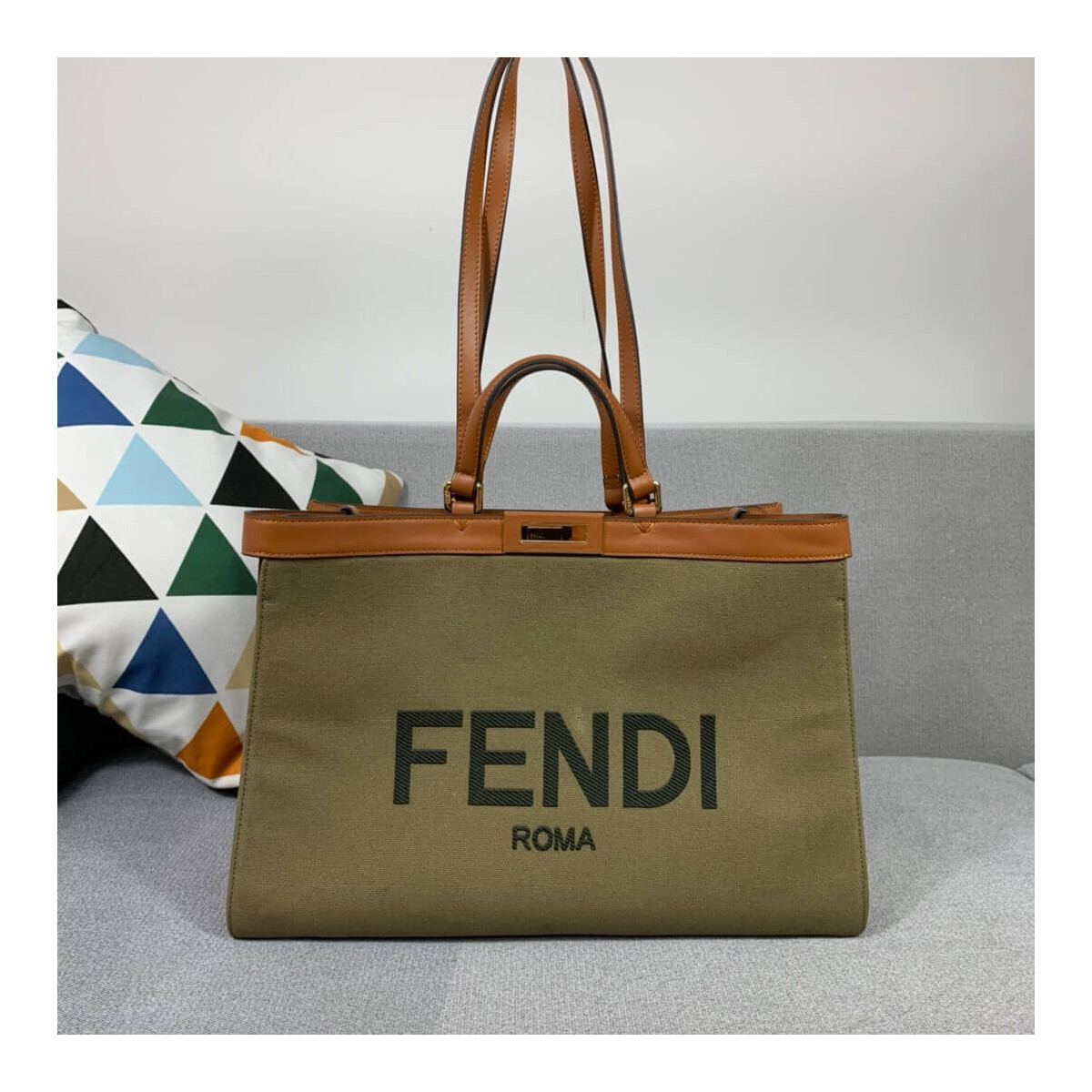 Fendi Peekaboo X Tote in Green Canvas 8BH374 Fendi Peekaboo X Tote in Green Canvas 8BH374