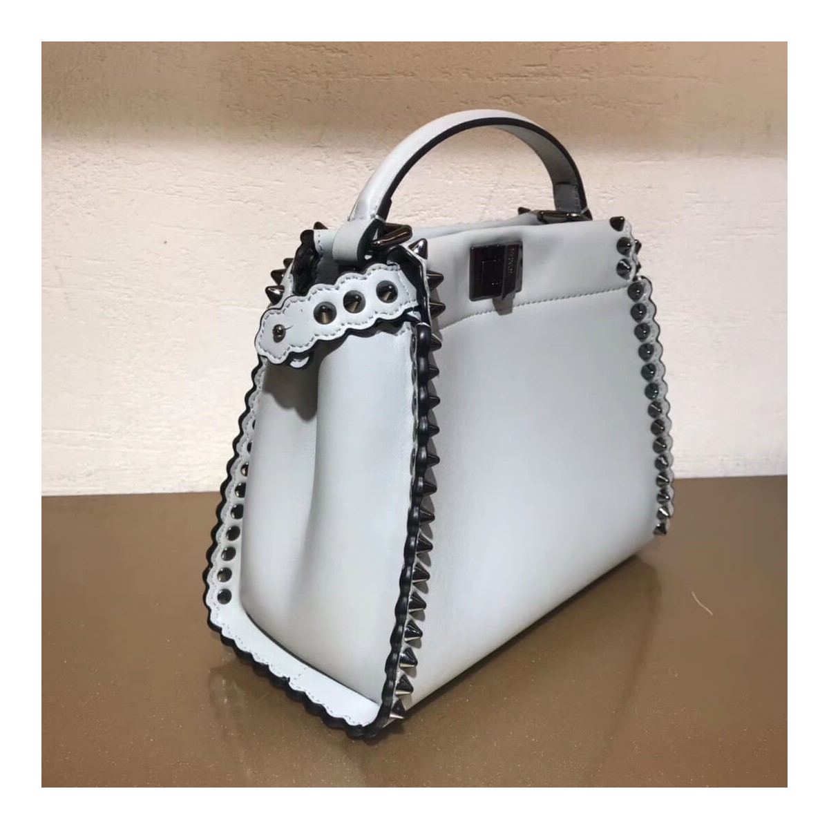 Fendi Peekaboo Mini with Metal-Plated Micro Studs 8BN244 Fendi Peekaboo Mini with Metal-Plated Micro Studs 8BN244